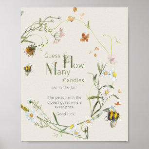 Affiche Fleur sauvage Bee Beige Baby shower Combien de bon