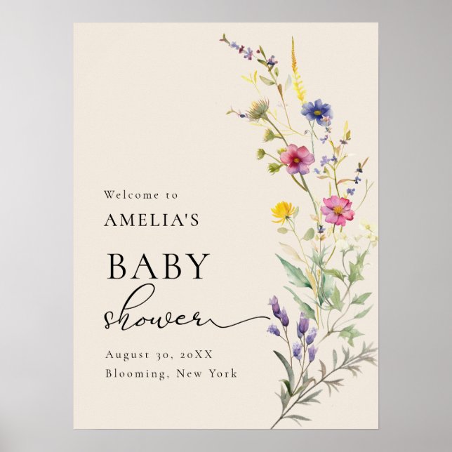 Affiche Fleur sauvage Beige Printemps Baby shower Floral B (Devant)