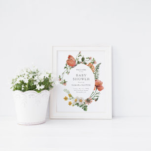 Affiche Fleur sauvage Bohême Baby shower de papillon Bie