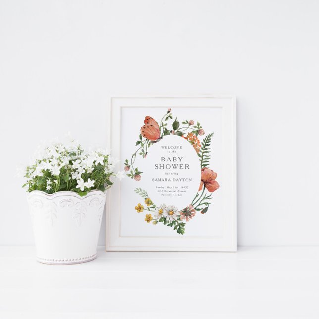 Affiche Fleur sauvage Bohême Baby shower   de papillon Bie (Créateur téléchargé)