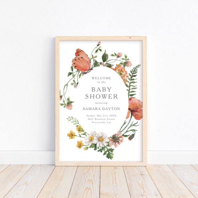 Affiche Fleur sauvage Bohême Baby shower   de papillon Bie (Créateur téléchargé)