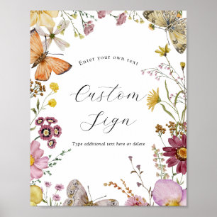 Affiche Fleur sauvage Boho et papillons Panneau texte pers