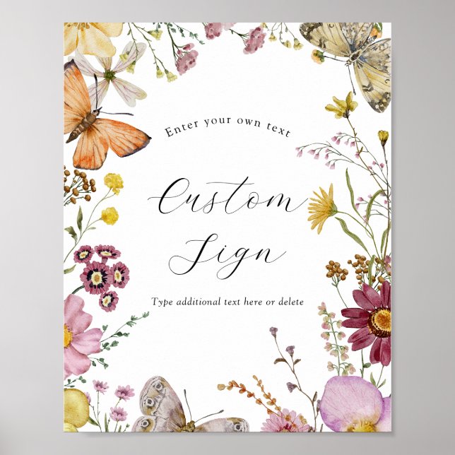 Affiche Fleur sauvage Boho et papillons Panneau texte pers (Devant)