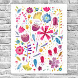 Affiche Fleur sauvage botanique aquarelle<br><div class="desc">Une aquarelle moderne peinte de fleurs et de feuilles aux couleurs riches et parsemée sur un arrière - plan blanc. Art original de Nic Squirrell.</div>