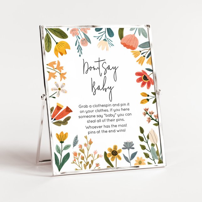 Affiche Fleur sauvage botanique brillant ne pas dire bébé (Botanical Bright Wildflower Baby Shower Don't Say Baby Sign
)