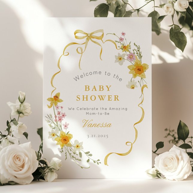 Affiche Fleur sauvage Bow cadre Baby shower jaune Accueil (Créateur téléchargé)
