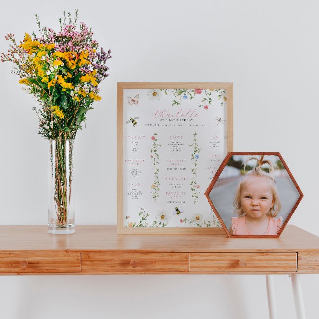 Affiche Fleur sauvage Bumble Bee | 1er anniversaire Jalon (Créateur téléchargé)