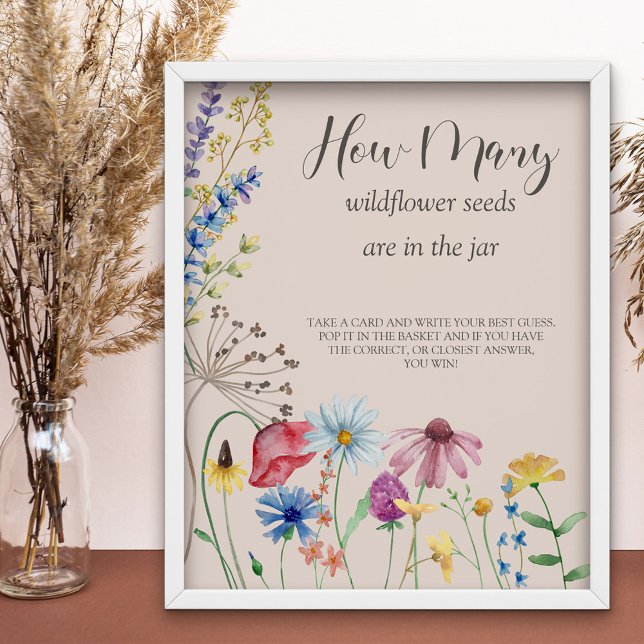 Affiche Fleur sauvage Charm Devinez combien de signes de B (How Many Baby Shower or Bridal Shower guessing game from my Wildflower Charm collection )