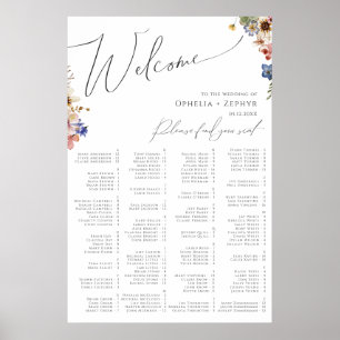 Affiche Fleur sauvage coloré   Graphique de sièges alphabé