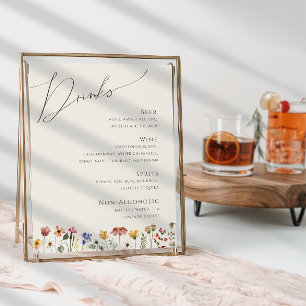 Affiche Fleur sauvage coloré   Menu Boissons Mariages beig