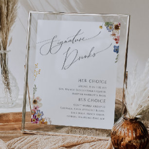 Affiche Fleur Sauvage Colorée   Enseigne de Boissons Signa