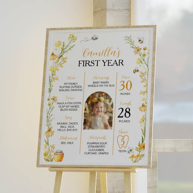 Affiche Fleur sauvage d'abeilles miel Premier anniversaire (Créateur téléchargé)