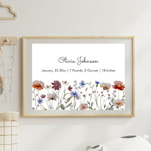 Affiche Fleur sauvage d'aquarelle Meadow Baby Stats de nai