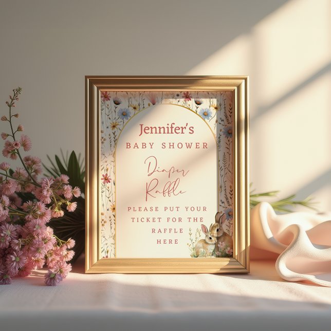 Affiche Fleur sauvage de crème Bunny Rustic Diaper Raffle (Créateur téléchargé)