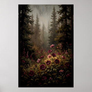 Affiche Fleur sauvage de forêt sombre et lunatique