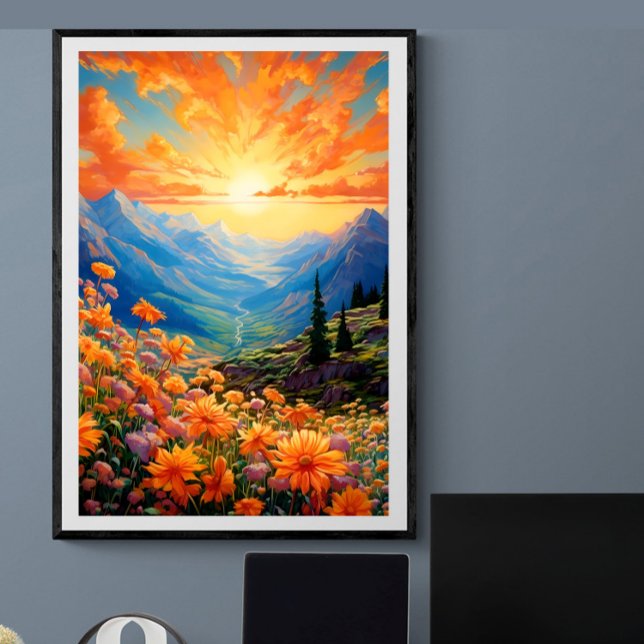 Affiche Fleur sauvage de la vallée du ciel vibrant | Ai (Créateur téléchargé)