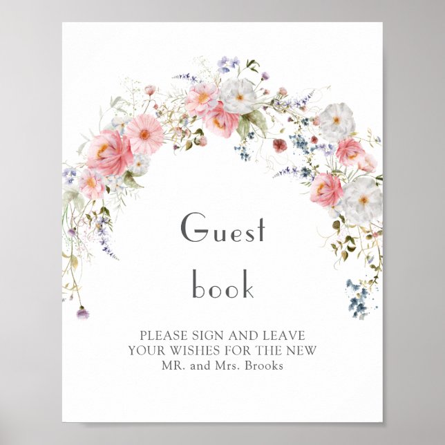 Affiche Fleur sauvage de printemps Arc rose blanc Mariage  (Devant)