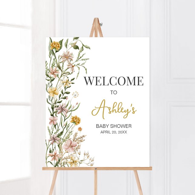 Affiche Fleur sauvage de printemps Baby Bloom (Floral Baby in Bloom Baby Shower Welcome Sign)