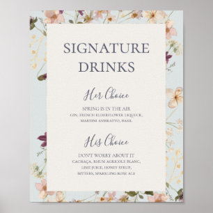 Affiche Fleur Sauvage de Printemps   Boissons Signature Bl