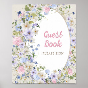 Affiche Fleur sauvage d'été Jardin Wreath rose livre d'hôt
