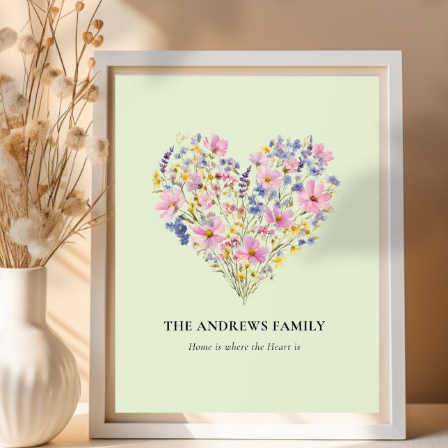 Affiche Fleur Sauvage du Cœur avec Nom de Famille  (Custom Family Name Wildflower Heart Poster)