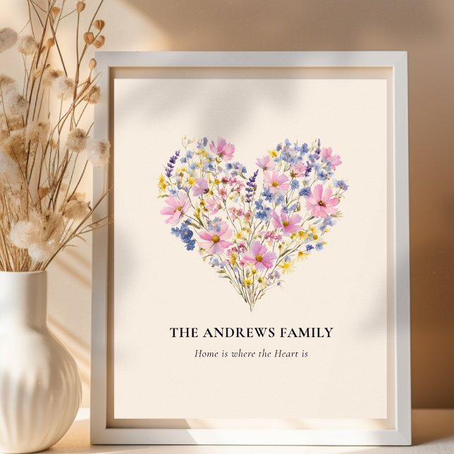 Affiche Fleur Sauvage du Cœur avec Nom de Famille  (Custom Family Name Wildflower Heart Poster)