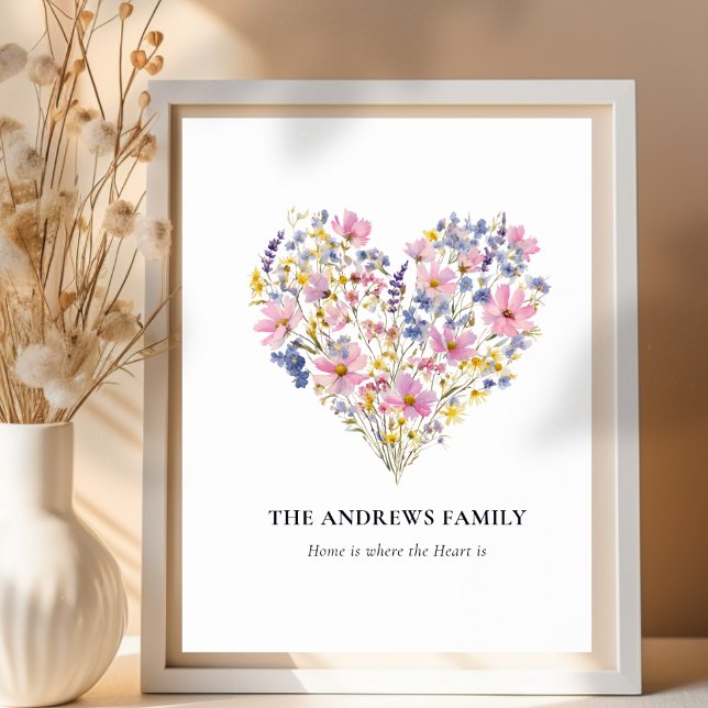 Affiche Fleur Sauvage du Cœur avec Nom de Famille  (Custom Family Name Wildflower Heart Poster)