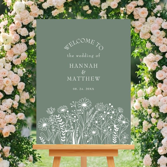Affiche Fleur sauvage Elegant Sage Green Mariage Bienvenue (Créateur téléchargé)