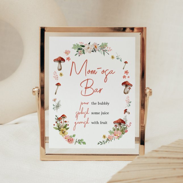 Affiche Fleur sauvage enchanté Champignons Maman Osa Bar (Enchanted Mushroom Baby Shower Mom Osa Bar Sign)