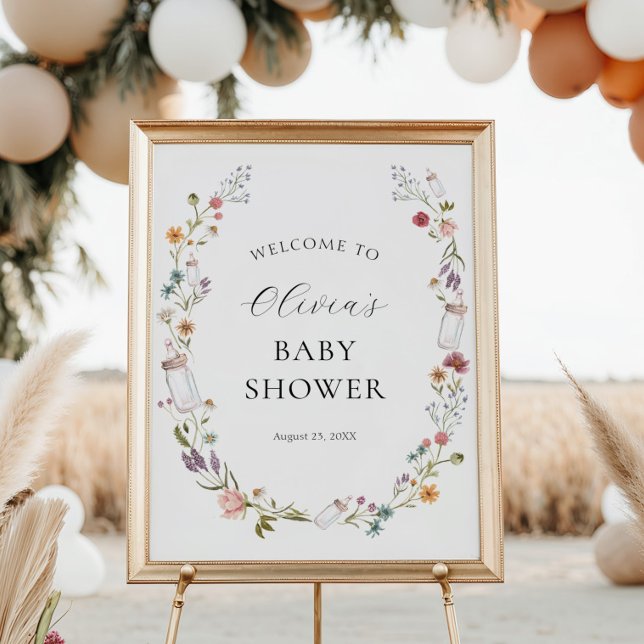 Affiche Fleur sauvage et bébé Bouteille Wreath Douche Bien (Créateur téléchargé)