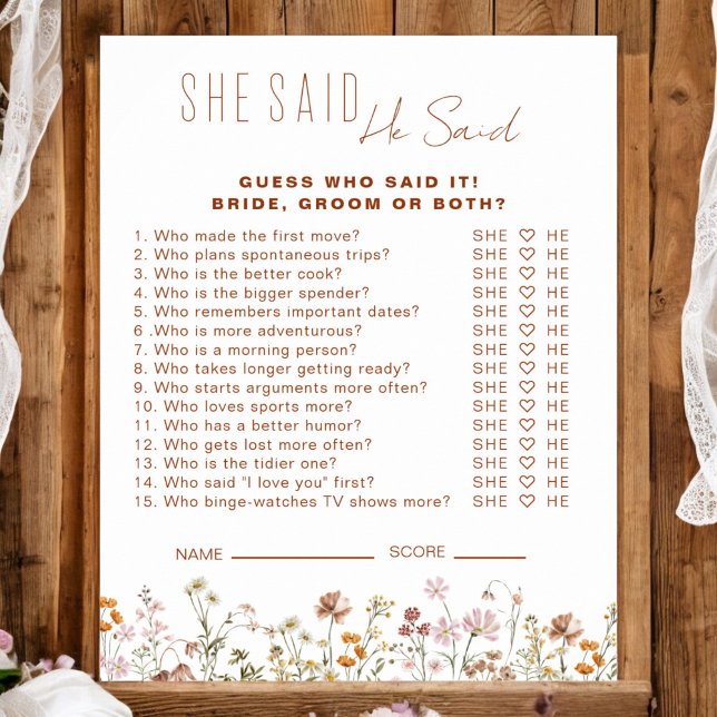 Affiche Fleur sauvage Fête des mariées Il A Dit Qu'Elle A  (Créateur téléchargé)