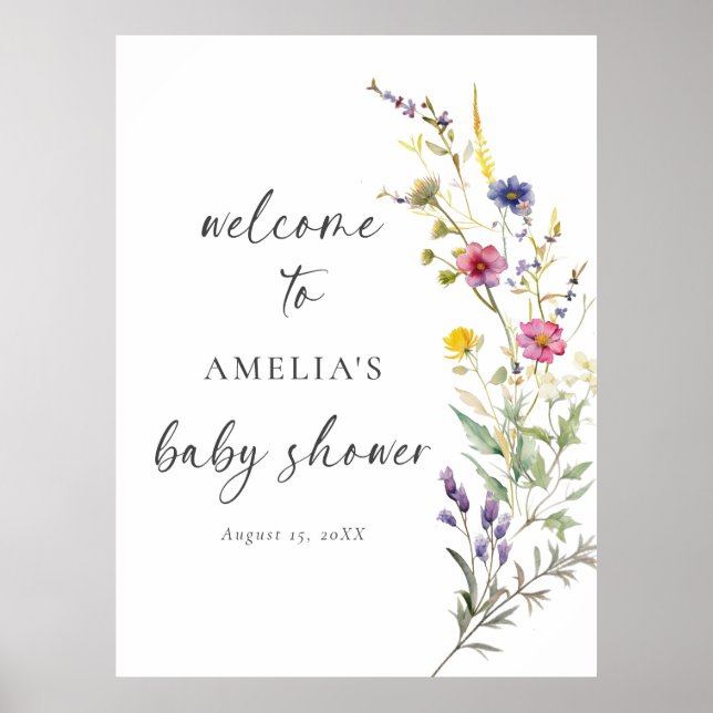 Affiche Fleur sauvage Floral Baby shower Bienvenue (Devant)