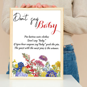 Affiche Fleur sauvage Floral Baby shower Jeu Ne pas dire b