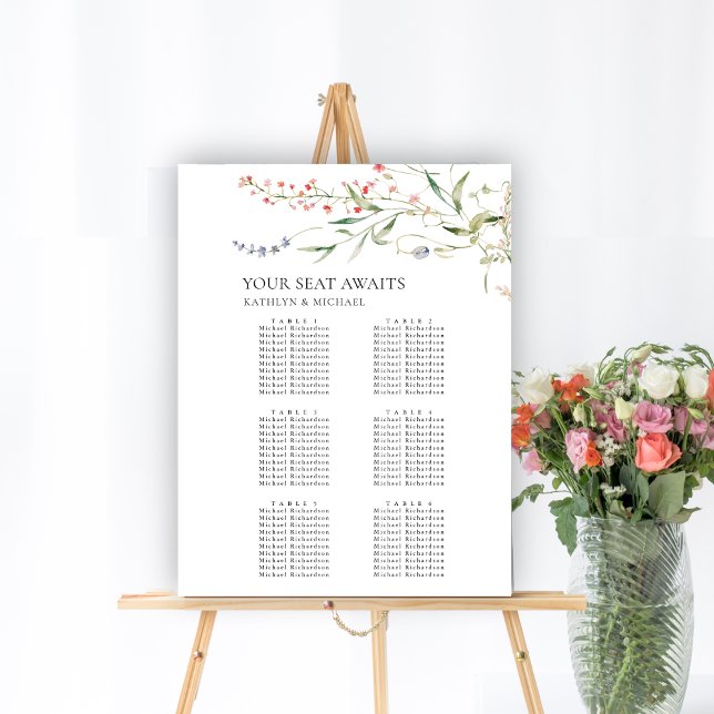 Affiche Fleur sauvage Floral Jardin Mariage 6 Table Sièges (Créateur téléchargé)