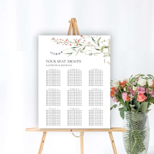 Affiche Fleur sauvage Floral Jardin Mariage 9 Table Sièges (Créateur téléchargé)