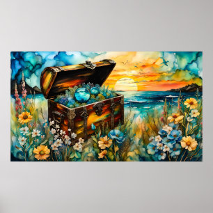 Affiche Fleur sauvage Garden Trésor coffre