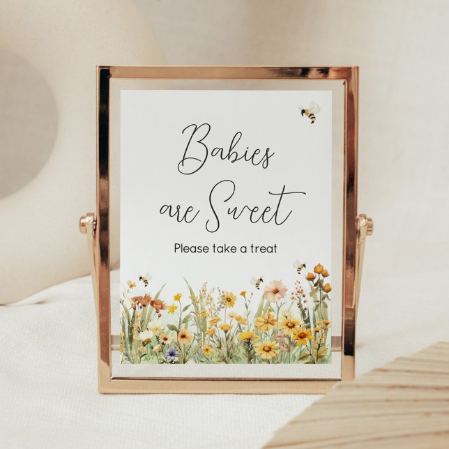 Affiche Fleur sauvage Maman to Bee Les bébés sont doux (Mommy to Bee Wildflower Baby Shower Babies are Sweet Sign)