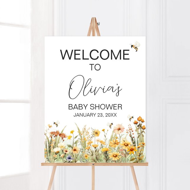 Affiche Fleur sauvage Mommy to Bee Baby shower Bienvenue (Mommy to Bee Wildflower Baby Shower Welcome Sign)