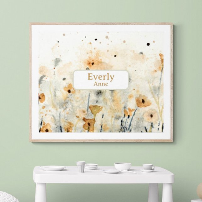 Affiche Fleur sauvage Nom personnalisé Nursery Décor Flora (Customize name! Shown with white mat and wood frame. (You will receive print only) Thank you!)