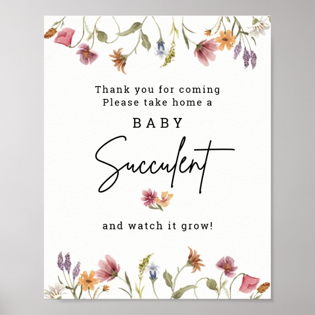 Affiche Fleur sauvage numérique Baby shower succulent bébé (Devant)