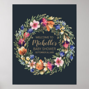 Affiche Fleur sauvage or fille baby shower signe de bienve