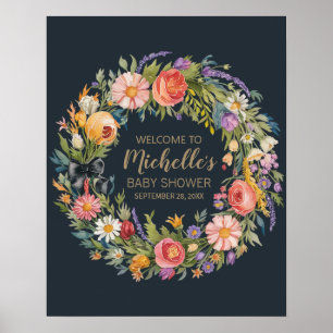 Affiche Fleur sauvage or fille baby shower signe de bienve