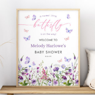 Affiche Fleur sauvage papillon Baby shower 16x20 Bienvenue