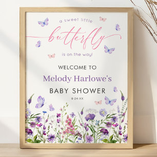 Affiche Fleur sauvage papillon Baby shower 18x24 Bienvenue