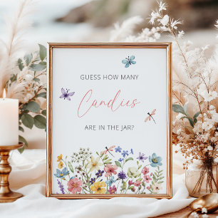 Affiche Fleur sauvage Papillon Baby shower Devinez combien