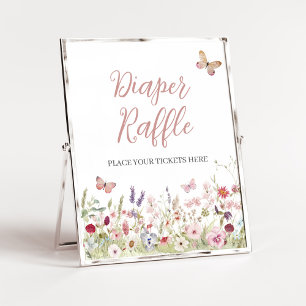 Affiche Fleur sauvage Papillon Baby shower Diaper Raffle