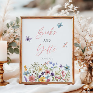 Affiche Fleur sauvage Papillon Baby shower Livres et cadea