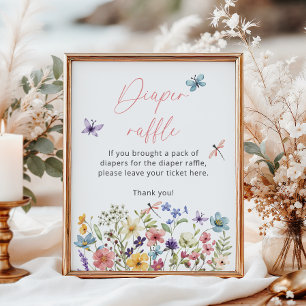 Affiche Fleur sauvage Papillon Baby shower tombole de couc