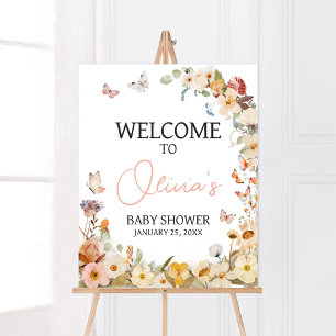 Affiche Fleur sauvage Petit Papillon Baby shower Bienvenue