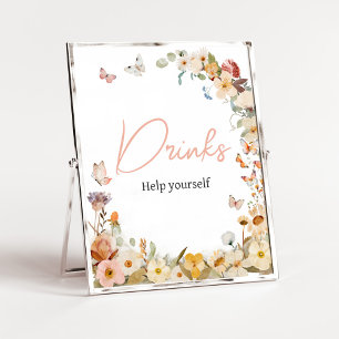 Affiche Fleur sauvage Petit Papillon Baby shower Boissons